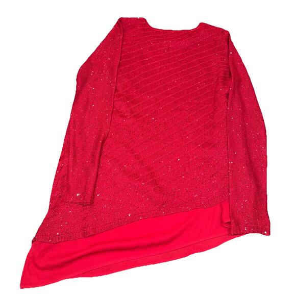 Apt. 9 Red Sequin Knit Asymmetrical Hem Sweater Women’s Large - Picture 8 of 8